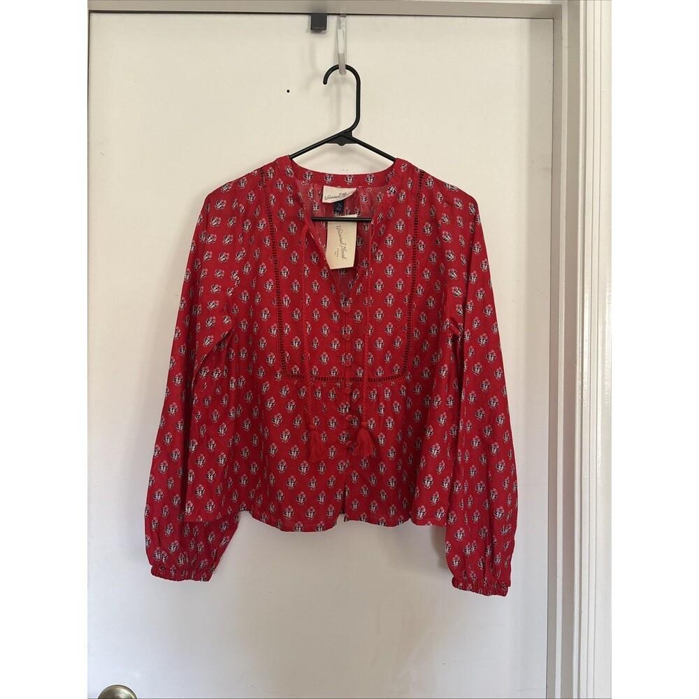 Universal Thread Womens XL Red Floral Balloon Long Sleeve Printed Blouse NEW!